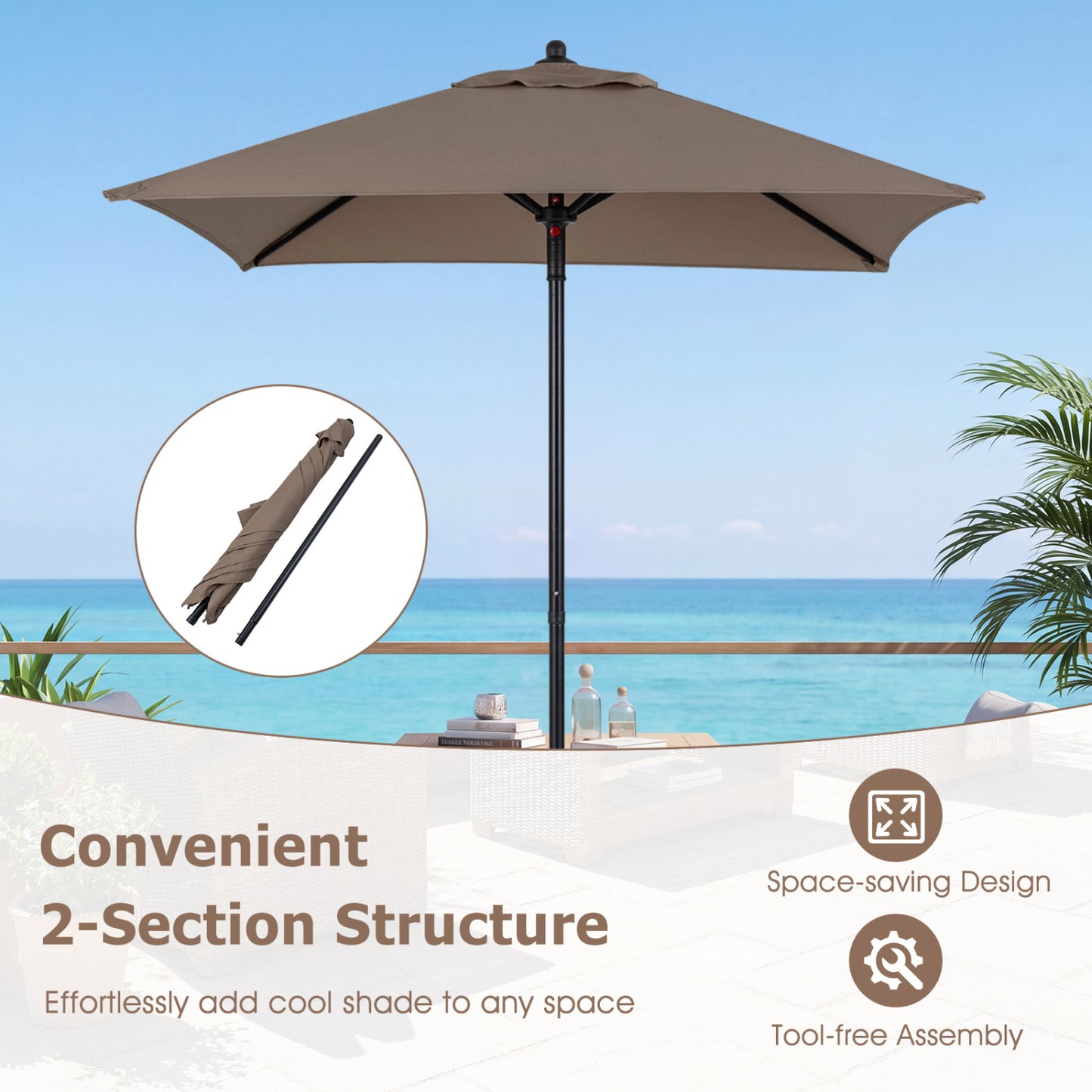 5 Ft Patio Square Market Umbrella With 4 Sturdy Ribs, Brown Outdoor Umbrellas at Gallery Canada