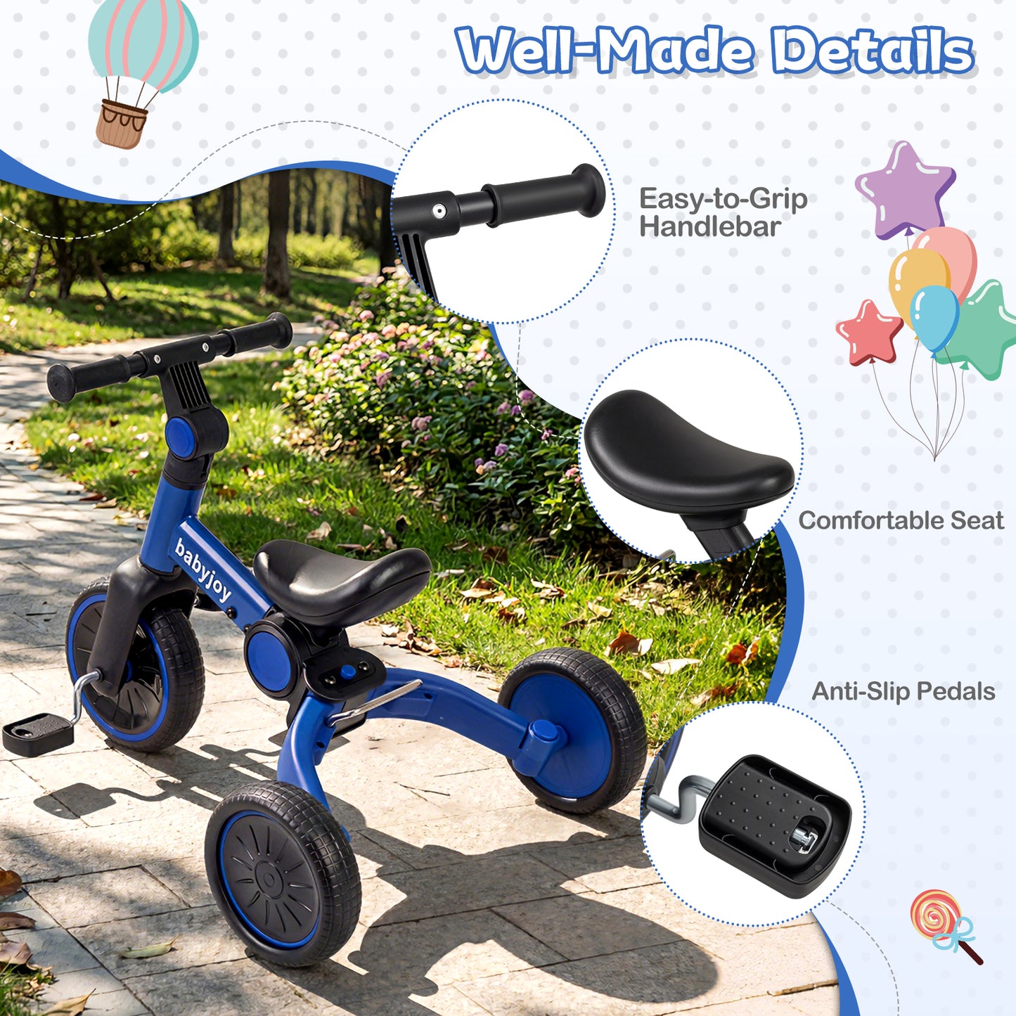5-In-1 Toddler Bike With Removable Pedals, Blue Balance Bikes at Gallery Canada