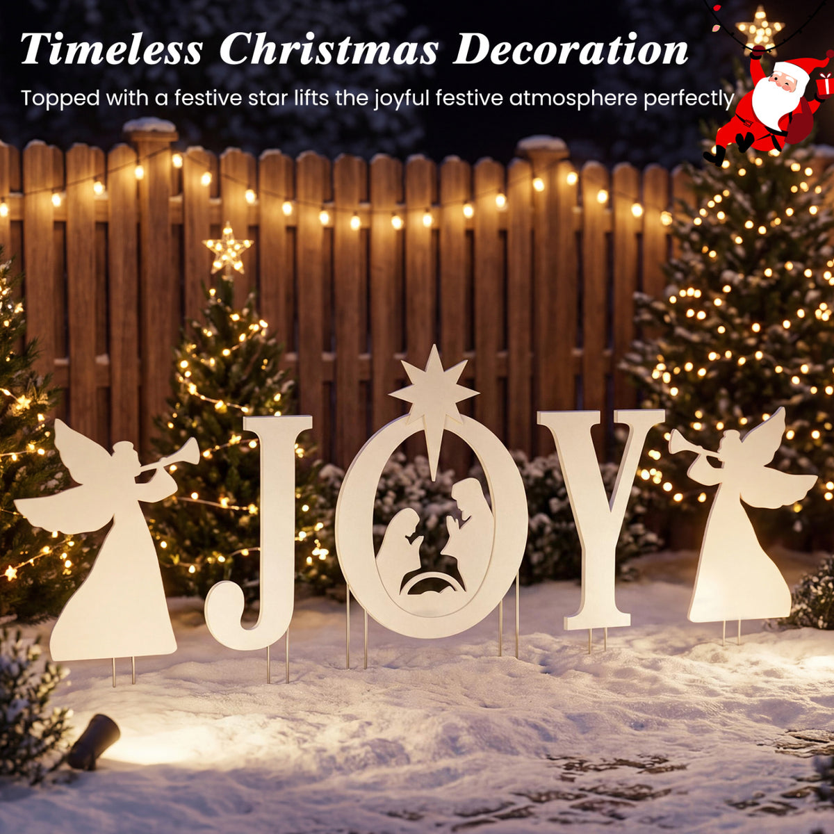 5 PCS Nativity Christmas Yard Sign Set, Angels, White