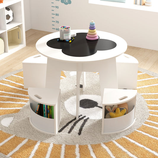 Kids Table And Chair Set, 5 PCS, With Storage Stools, White Kids Table & Chair Sets White at Gallery Canada