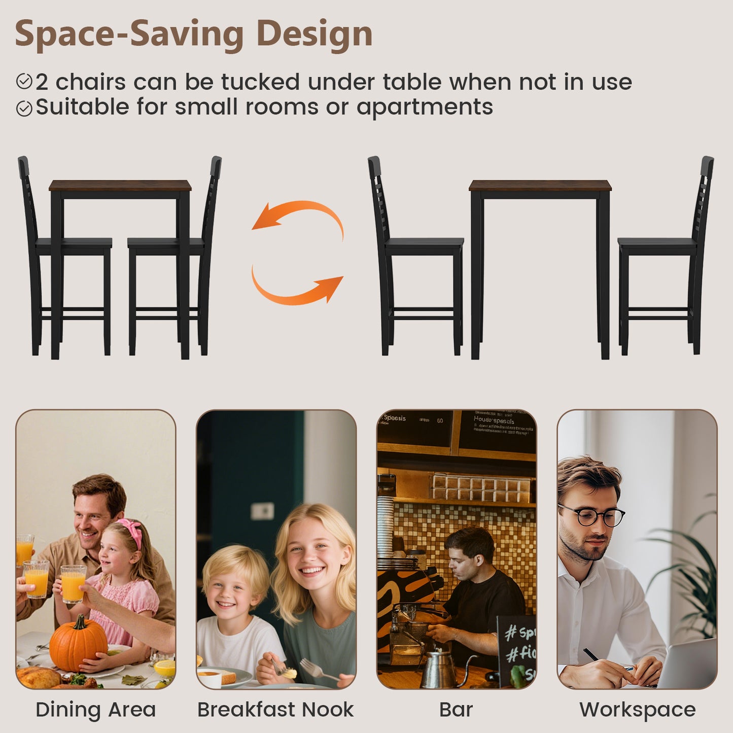 5-Piece Counter-Height Dining Table Set with Rubber Wood Frame and Footrest Dining Room Sets at Gallery Canada