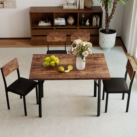 5-Piece Dining Table Set for 4 People Industrial Kitchen Table and 4 PU Leather Chairs, Brown Dining Room Sets Brown at Gallery Canada