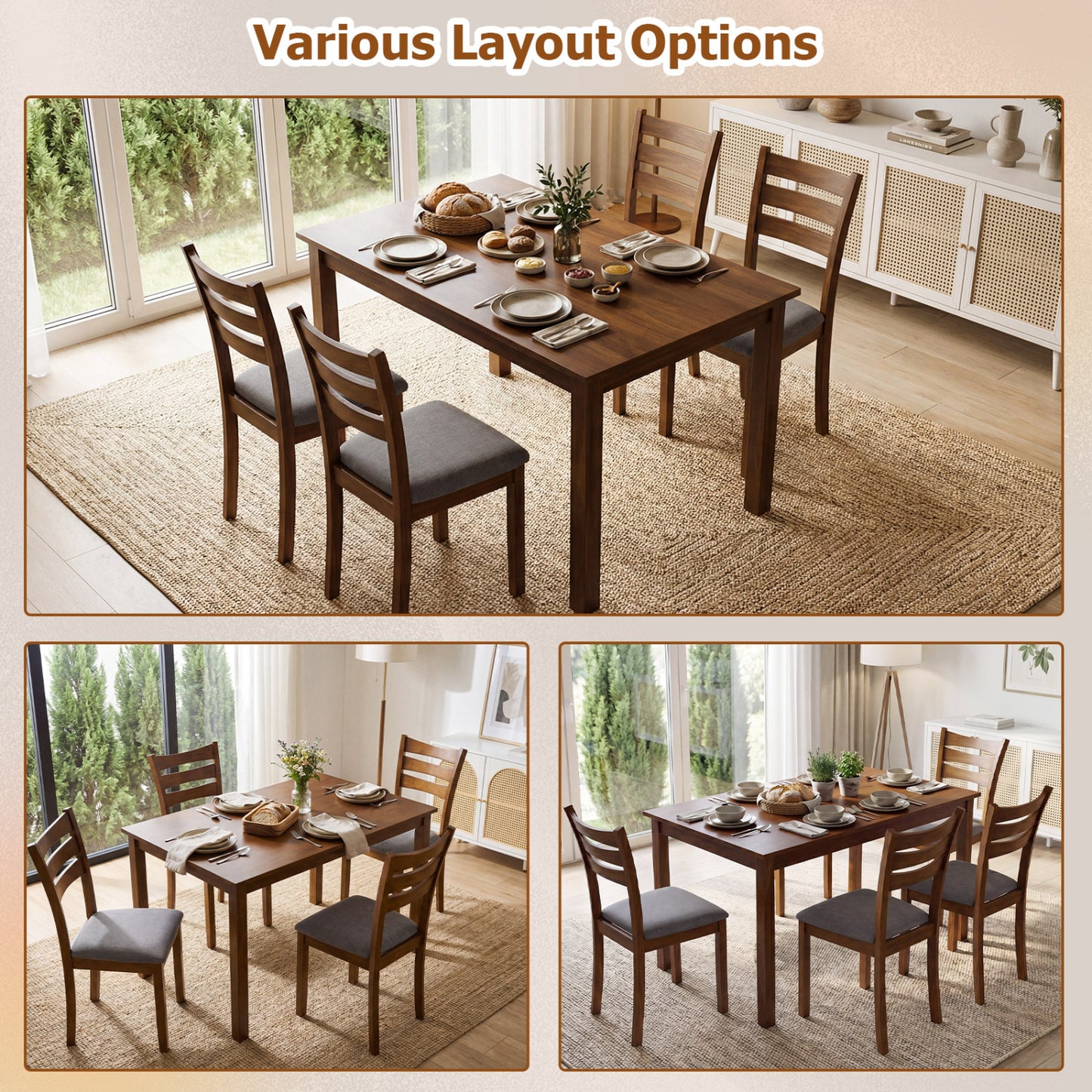 5-Piece Dining Set, Linen Chairs, Rubber Wood Frame Dining Room Sets at Gallery Canada