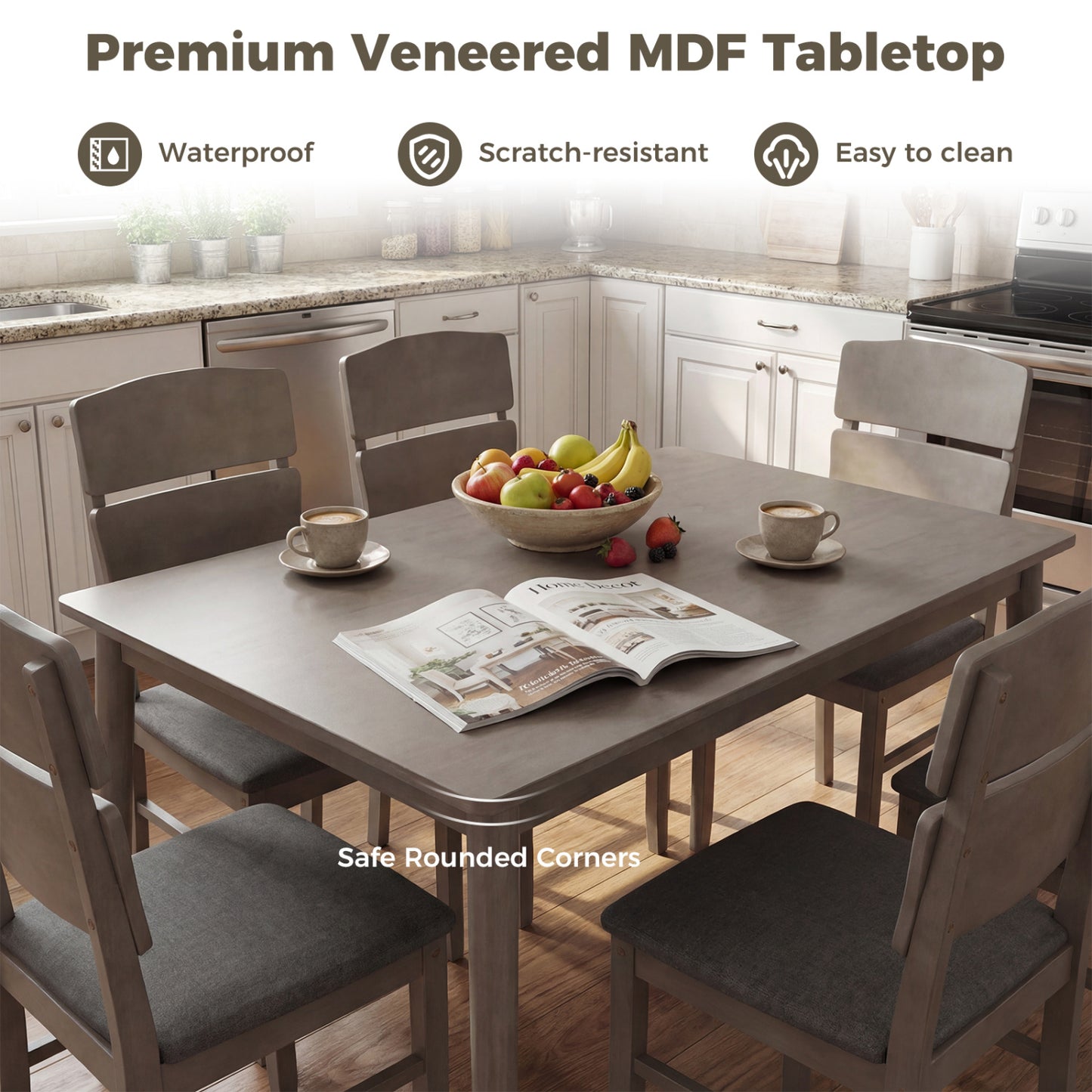 5-Piece Dining Table Set with High Curved Back for 4 People, Gray Dining Room Sets at Gallery Canada