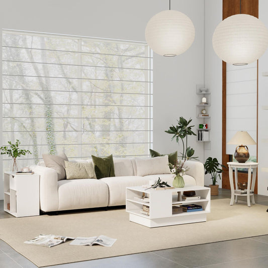 5-Piece Modern Living Room Furniture Set: Side table+Coffee table+Console table+Bookcase+Corner shelf, White Living Room White at Gallery Canada