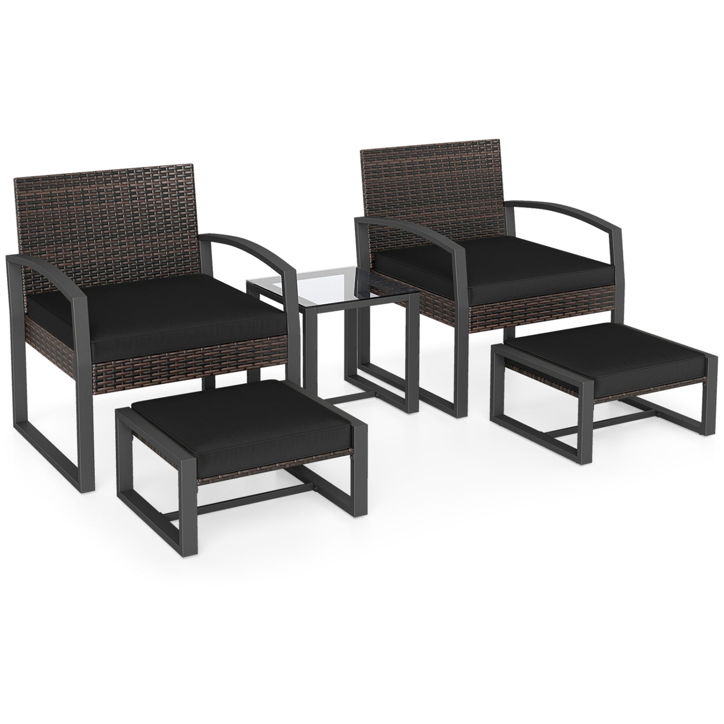 5-Piece Patio Set With 2 Ottomans, Tempered Glass Table, Black Patio Conversation Sets Black at Gallery Canada