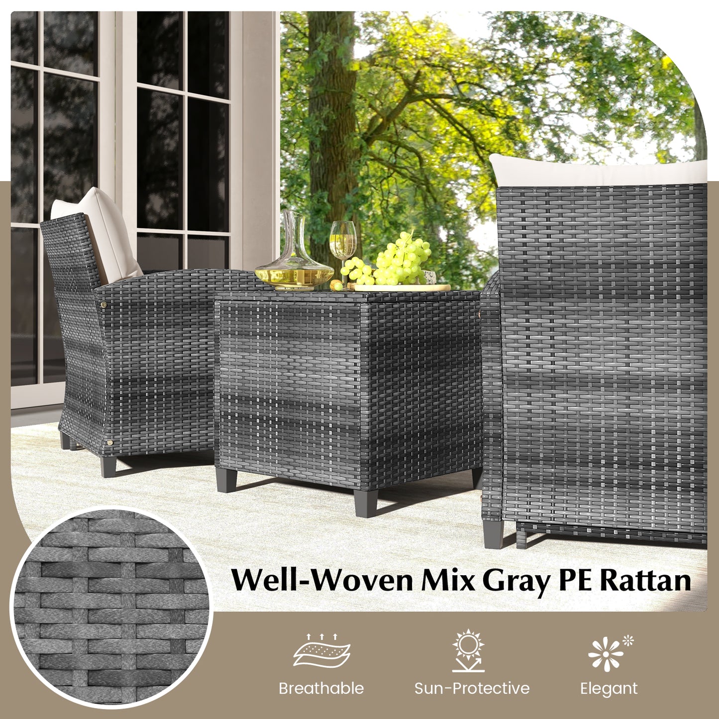 5 Piece Patio Rattan Furniture, 2 Ottomans, Tempered Glass Coffee Table, White Patio Conversation Sets at Gallery Canada