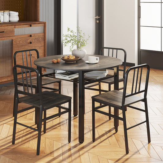 5-Piece Round Dining Table Set, Storage Shelf, Gray Dining Room Sets Gray at Gallery Canada