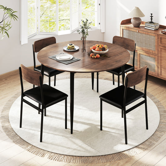 5-Piece Round Kitchen Table Set with Drop Leaf Tabletop and 4 Upholstered Dining Chairs, Brown Dining Room Sets Brown at Gallery Canada