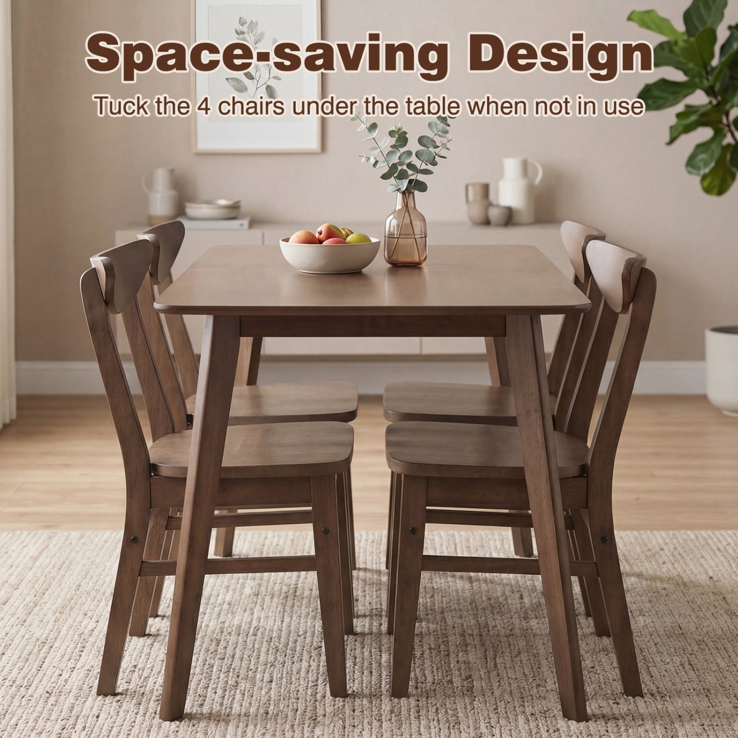 5-Piece Solid Wood Dining Table Set, Walnut Dining Room Sets at Gallery Canada