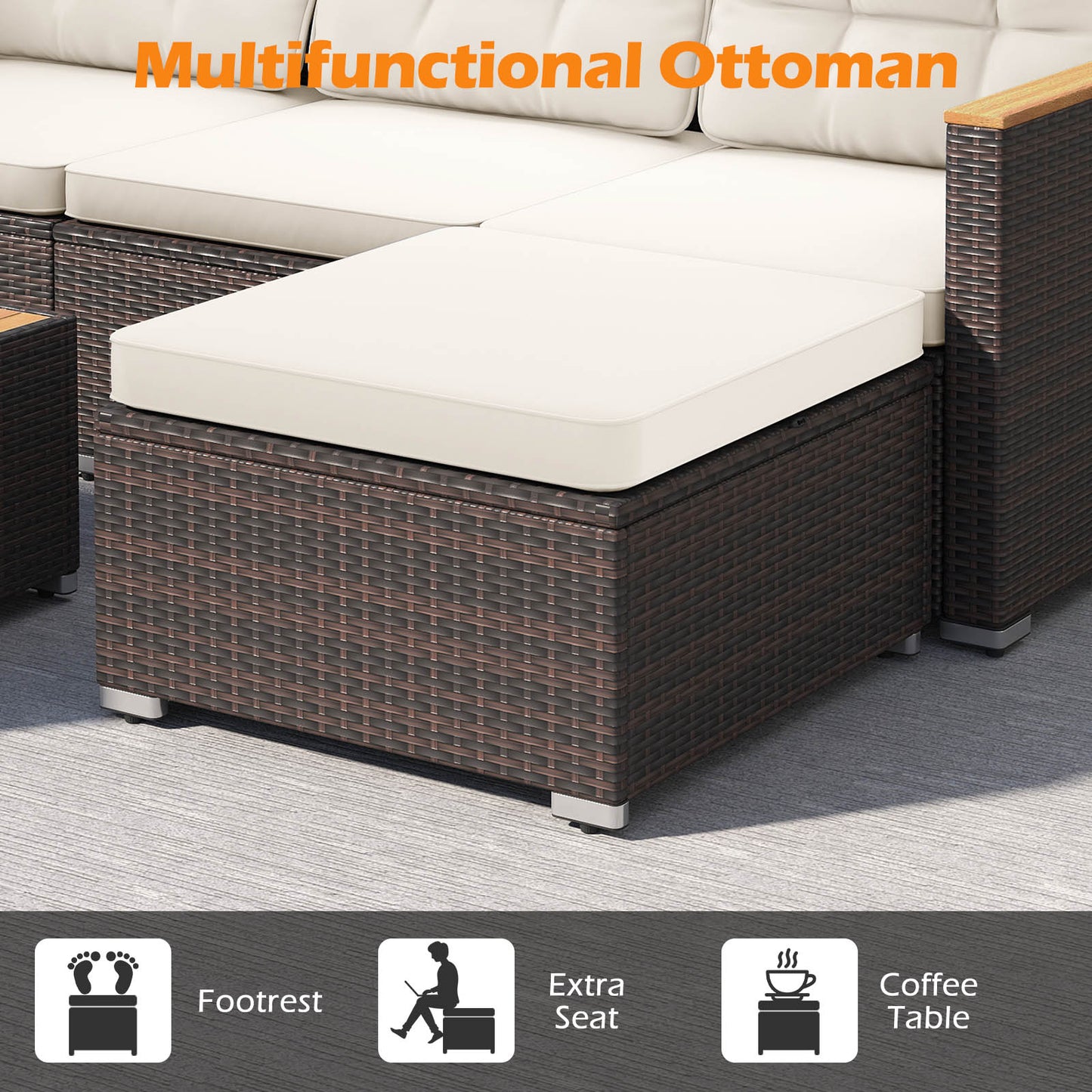 5-Piece Wicker Rattan Conversation Set With Cushions, Coffee Table, White Patio Conversation Sets at Gallery Canada