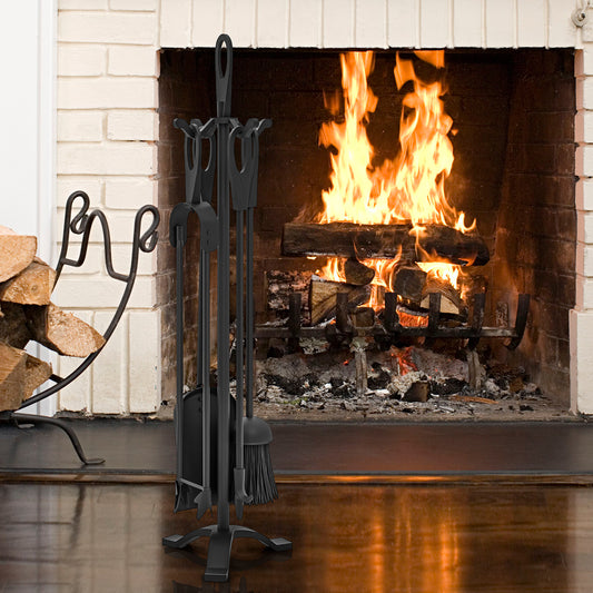 5 Pieces Fireplace Tool Set Fireplace Accessories with Poker, Black Fireplace Tools Black at Gallery Canada
