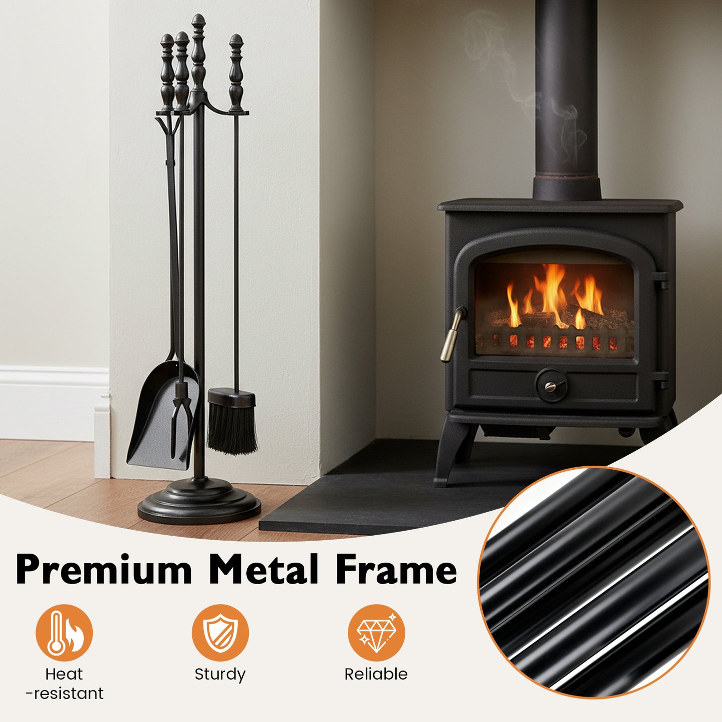 5-Pieces Fireplace Tool Set with Poker Tongs Brush Shovel and Round Stand Fireplace Tools at Gallery Canada