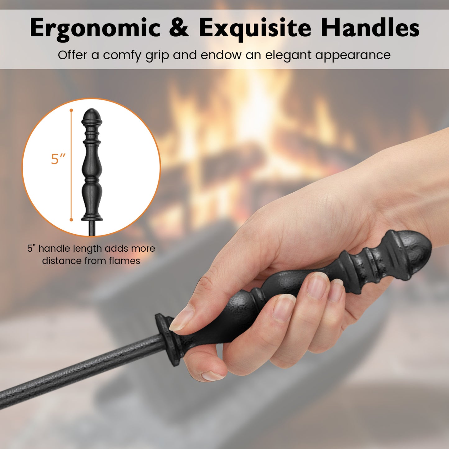 5-Pieces Fireplace Tool Set with Poker Tongs Brush Shovel and Round Stand Fireplace Tools at Gallery Canada