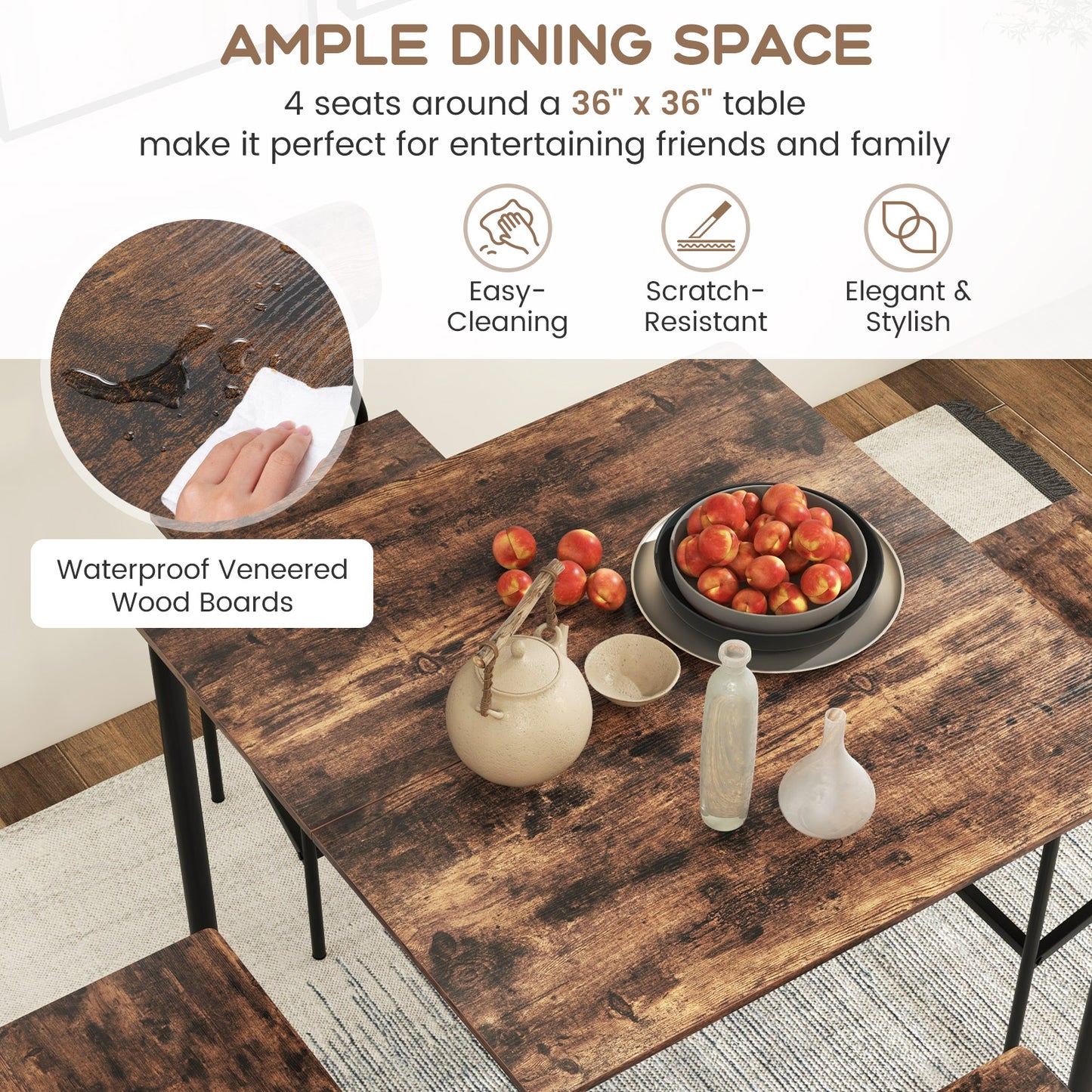 Industrial Dining Table Set, 5 Pieces, Counter Height Table, 4 Bar Stools Dining Room Sets at Gallery Canada