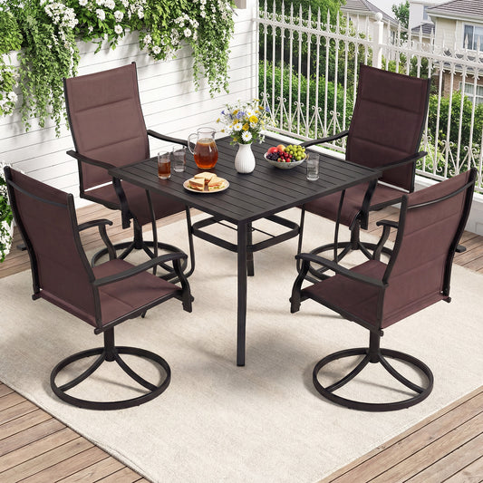 Outdoor Dining Set, 4 Swivel Chairs, 36 Inch Square Table, Brown Patio Dining Sets Brown at Gallery Canada