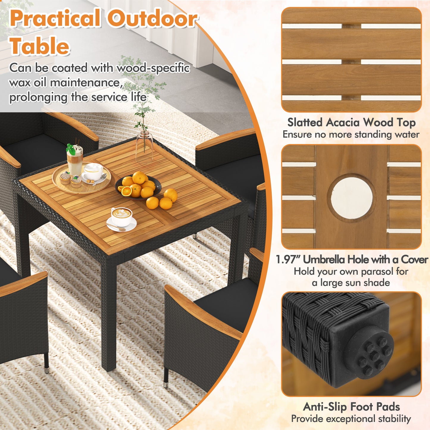 5 Piece Patio Dining Table Set For 4, With Umbrella Hole, Black Patio Furniture Sets at Gallery Canada