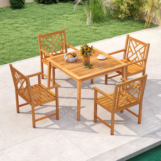 5-Piece Patio Dining Table Set, Wood Square Table With 4 Chairs