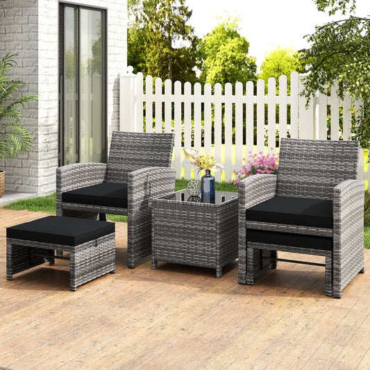 5-Piece Patio Furniture Set, PE Wicker Outdoor Lounge Chairs, 2 Ottomans, Black Outdoor Sectionals Black at Gallery Canada