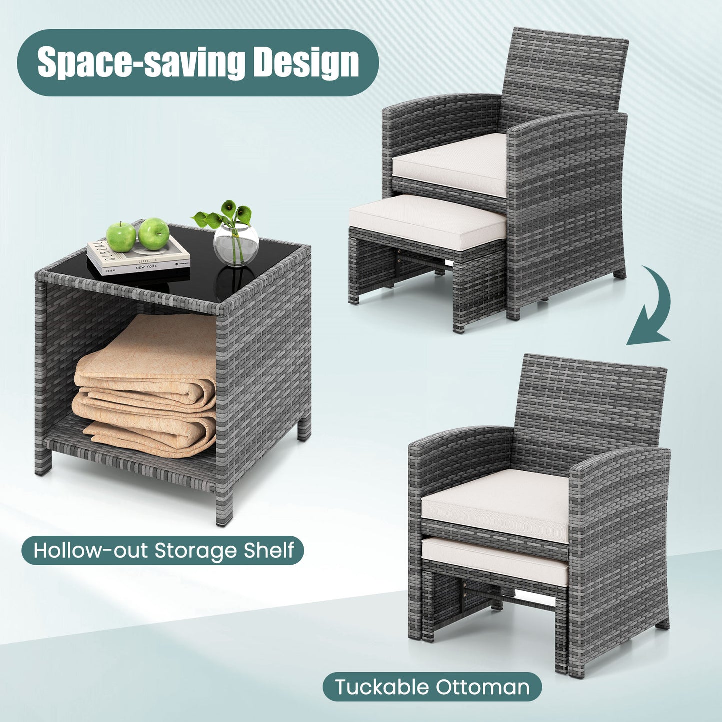 5-Piece Patio Furniture Set, PE Wicker Outdoor Lounge Chairs, 2 Ottomans, White Outdoor Sectionals at Gallery Canada