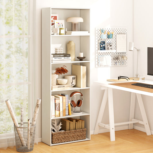 5-Shelf Storage Bookcase, Modern Display Cabinet, White