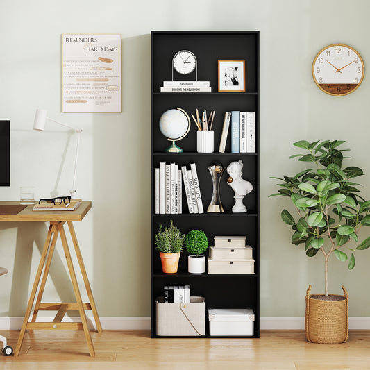 5-Shelf Storage Bookcase, Modern Display Cabinet, Black