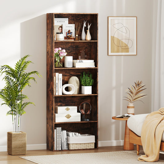 5-Tier Bookshelf Open Bookcase Freestanding Display Shelf Storage Organizer, Rustic Brown Bookcases Rustic Brown at Gallery Canada