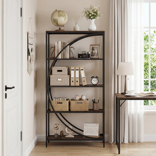 5-Tier Half-Moon Bookshelf, Living Room, Home Office, Rustic Brown Bookcases Rustic Brown at Gallery Canada
