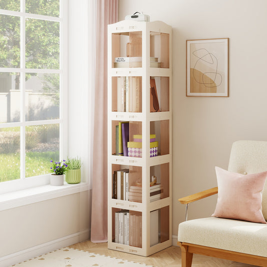 5-Tier Foldable Rotating Bookshelf 360° Spinning Bookcase with Swivel Base, White Bookcases White at Gallery Canada