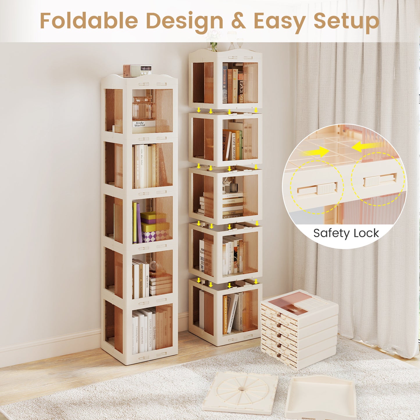 5-Tier Foldable Rotating Bookshelf 360° Spinning Bookcase with Swivel Base, White Bookcases at Gallery Canada