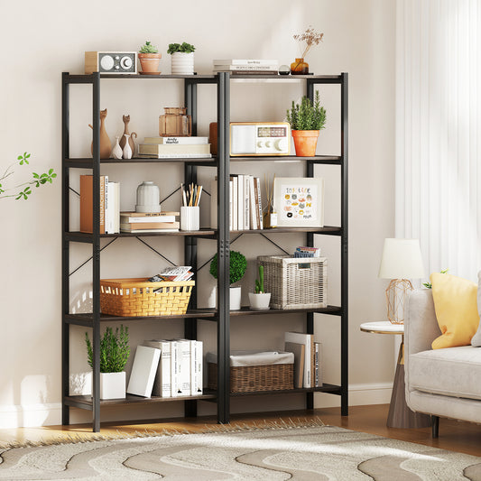 5-Tier Industrial Bookshelf Display Storage Rack with Metal Frame, Gray Bookcases Gray at Gallery Canada