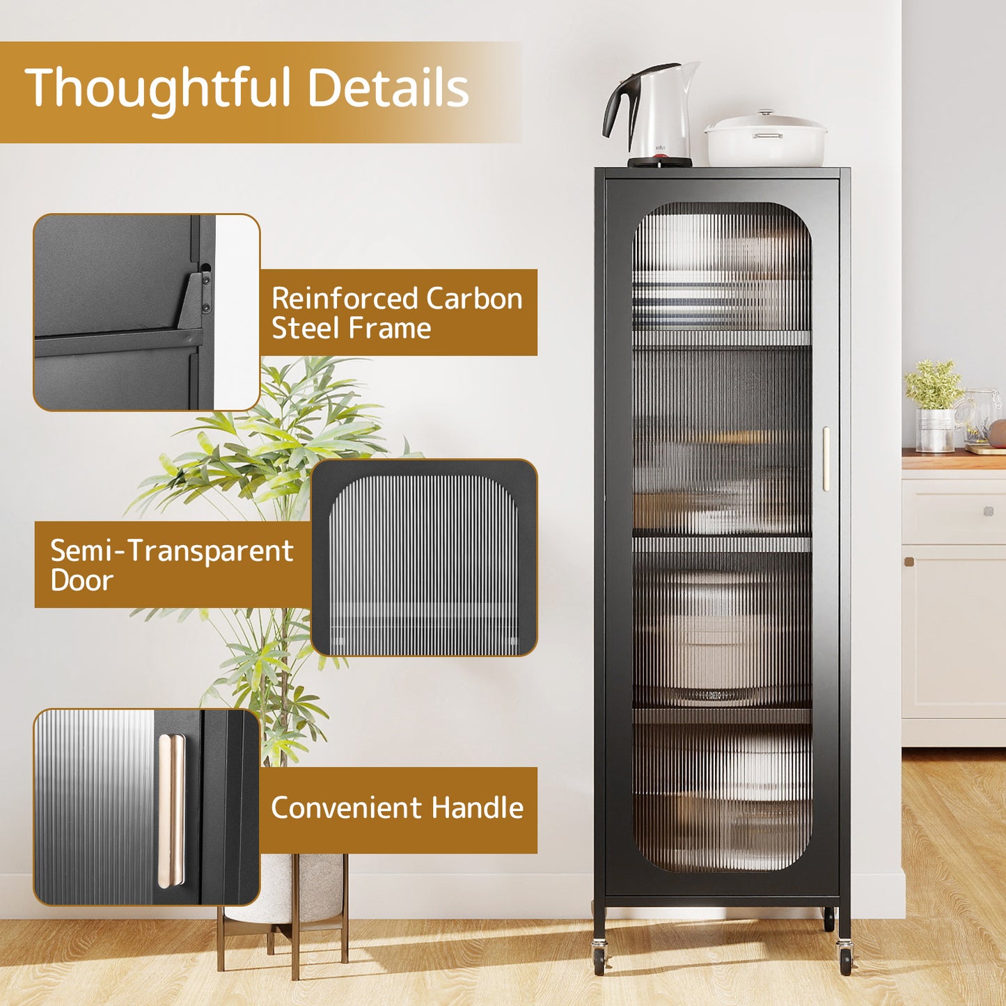 5-Tier Metal Storage Cabinet Narrow with Adjustable Shelves, Black Sideboards Cabinets & Buffets at Gallery Canada