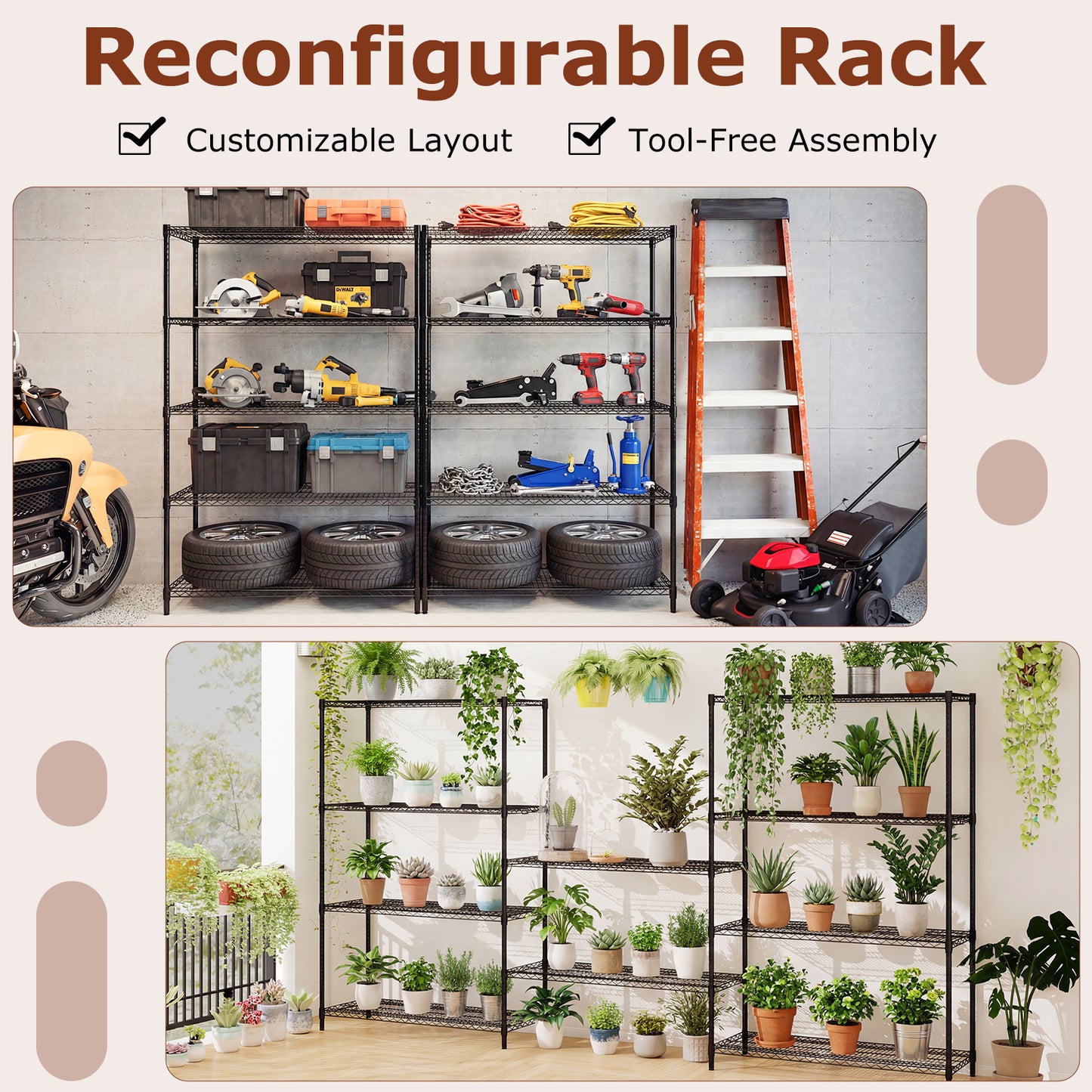 5-Tier Metal Storage Shelving Unit with V-Shaped Wire Rack-DK, Black Baker's Racks at Gallery Canada