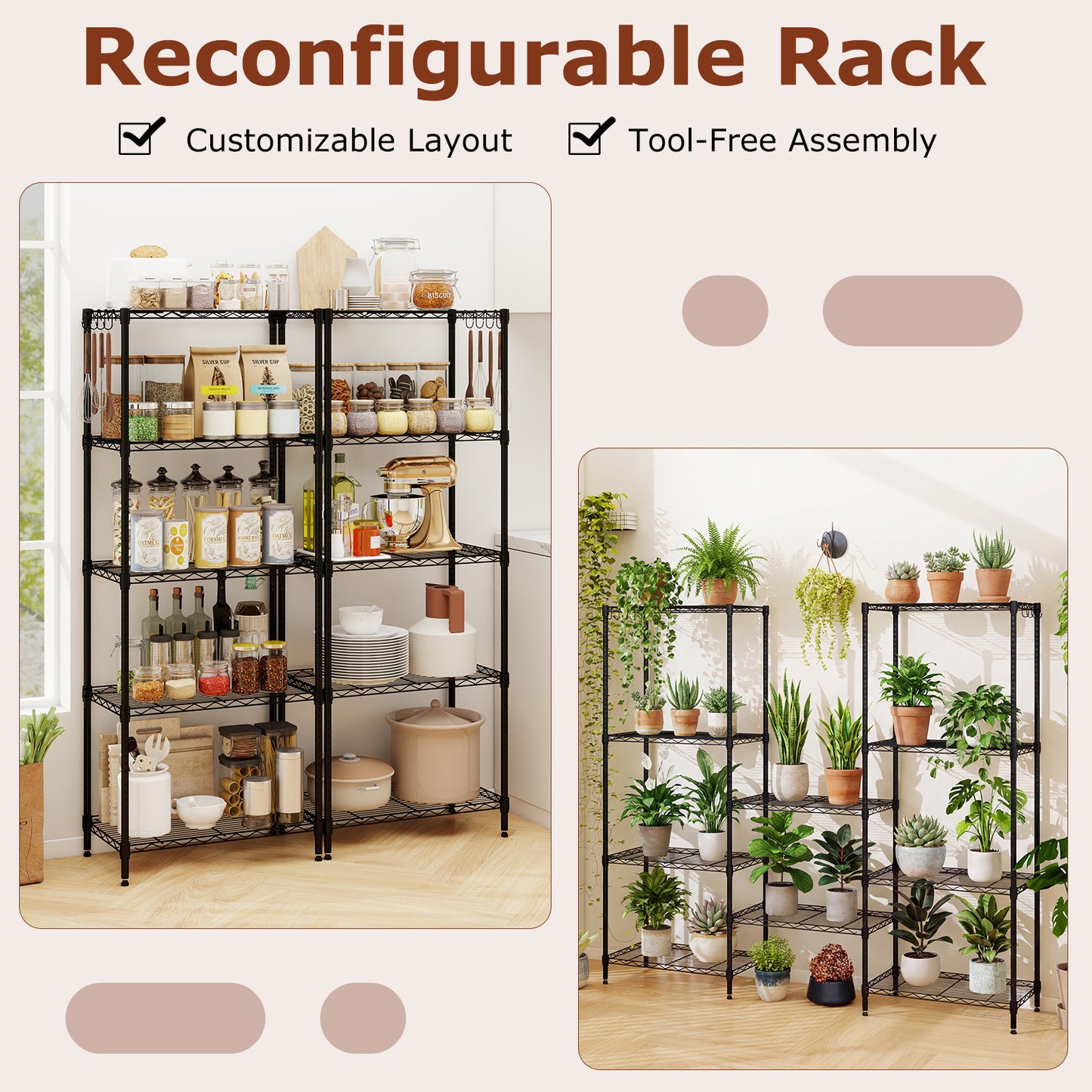 5-Tier Metal Storage Shelving Unit Set of 2 with V-Shaped Wire Rack, Black Garages at Gallery Canada