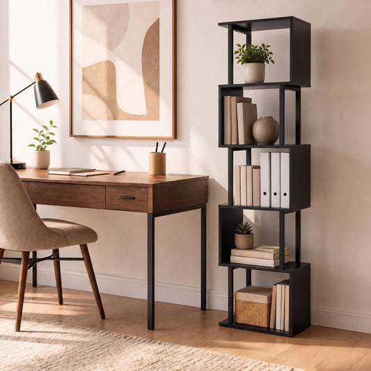 5-Tier S-Shaped Bookshelf, Open Cubes, Anti-Toppling, Black Bookcases Black at Gallery Canada