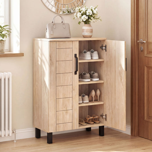 5-Tier Shoe Storage Cabinet, Wooden Shoe Rack Organizer, Natural Shoe Racks & Storage Benches Natural at Gallery Canada