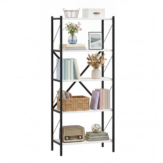 5-Tier Tall Bookshelf Industrial Bookcase with Heavy-Duty Metal Frame Modern Storage, White Bookcases White at Gallery Canada