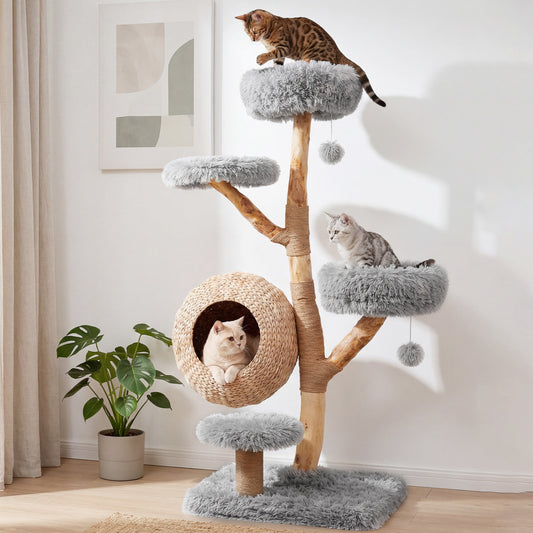 5-Tier Wooden Cat Tree, Gray Cat Trees Condos & Scratchers Gray at Gallery Canada