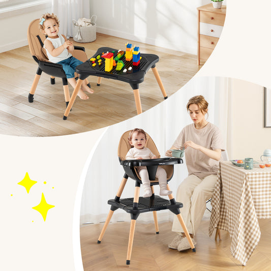 5-In-1 Convertible Wooden High Chair, Detachable Tray, Light Brown High Chairs Light Brown at Gallery Canada