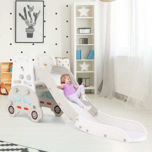 Convertible Toddler Slide Set, Kids Art Easel With Stool And Book Rack, Gray Climbers & Slides Gray at Gallery Canada