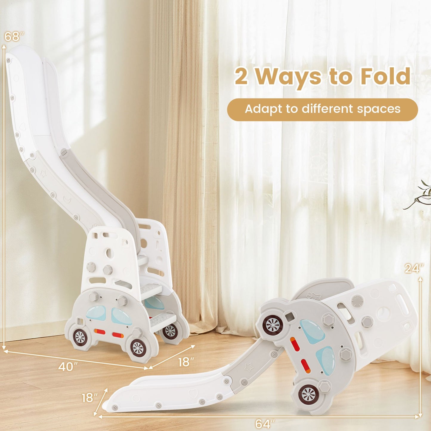 5 in 1 Convertible Toddler Slide Set Kids Art Easel with Stool and Book Rack, Gray Climbers & Slides at Gallery Canada