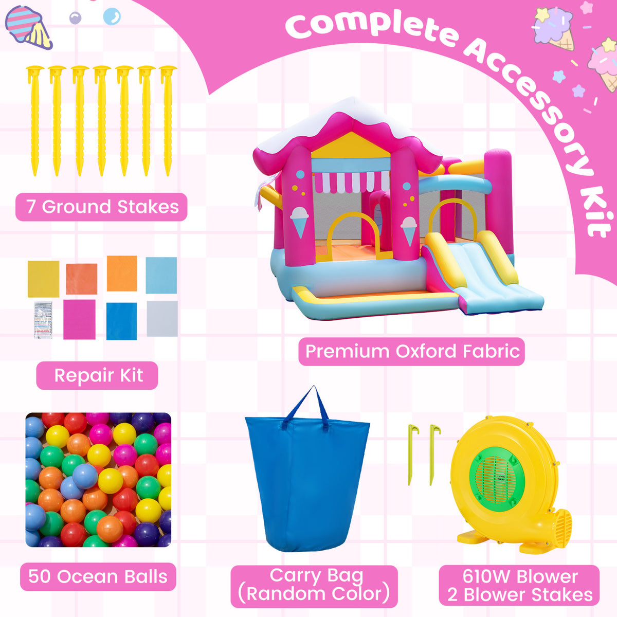 Maison gonflable 5-en-1, tunnel, souffleur 610W, enfants 3-12