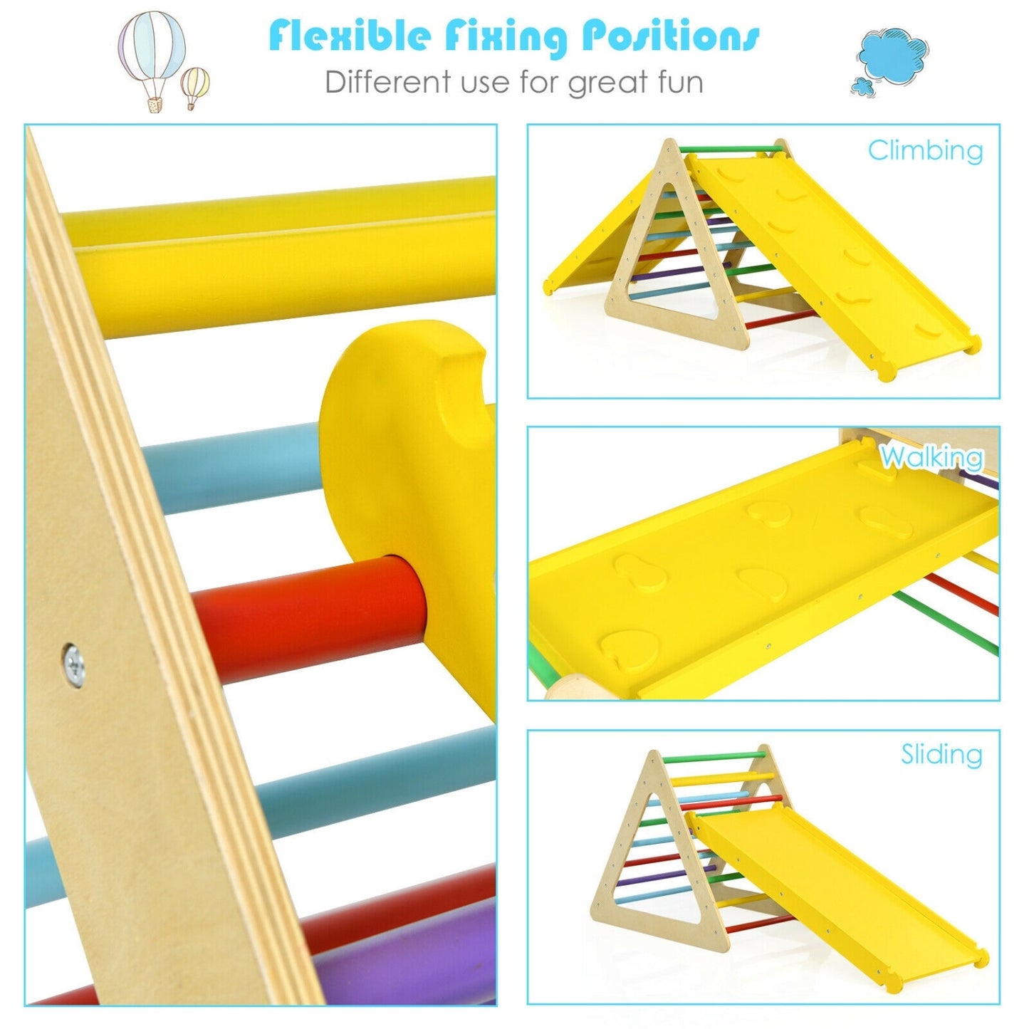 Kids Triangle Climber Play Gym Set, 2 Ramps, Natural Climbers & Slides at Gallery Canada