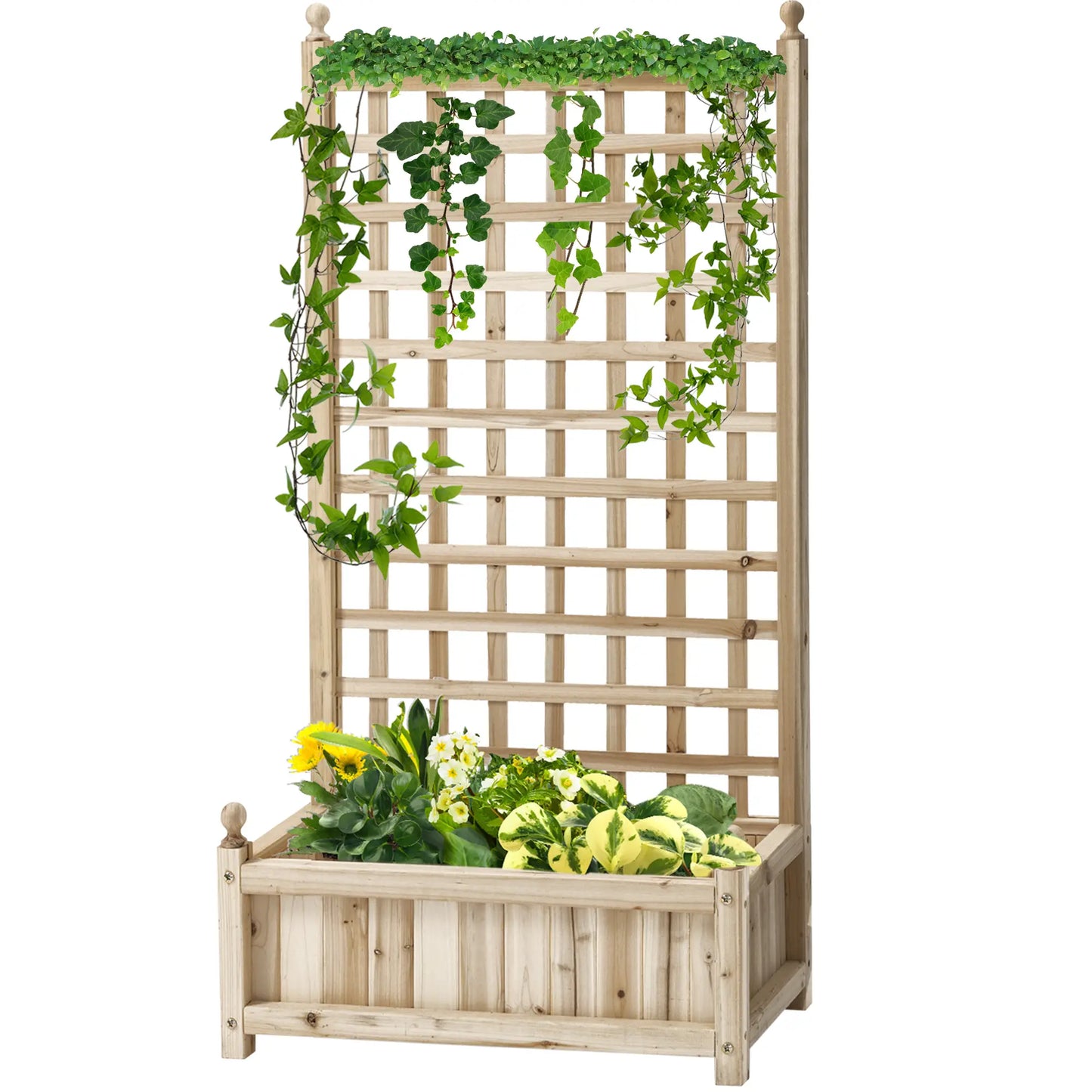Raised Garden Bed With Trellis, Wood Planter Box, 25.2" x 11" x 47.2" Natural Wood Raised Garden Beds at Gallery Canada
