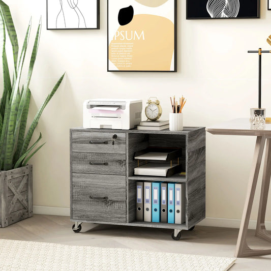 Mobile Printer Stand, Charging Station, USB Ports, Locking Cabinet, A4 Letter Size, Grey Office Cabinets & Cupboards Grey at Gallery Canada