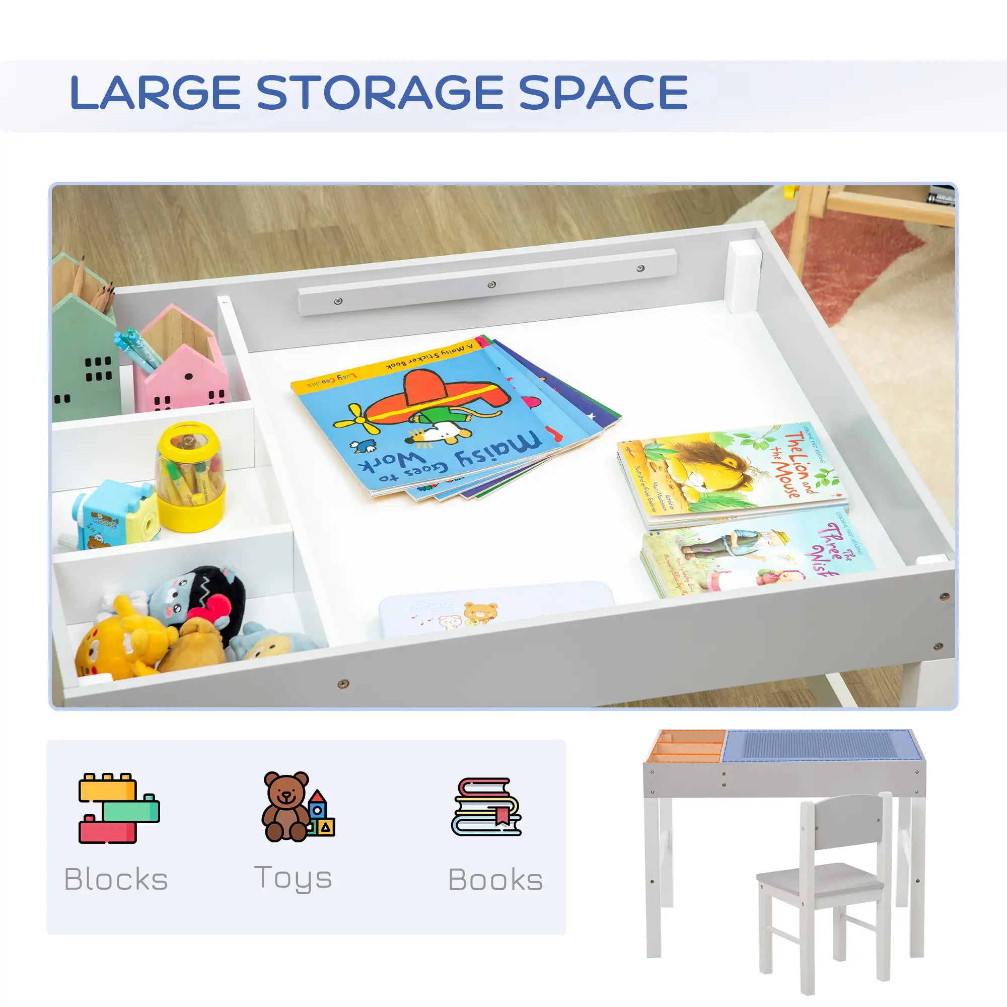 Kids Lego Table with Storage, 2PCs Toddler Activity Furniture, Grey Kids Table Sets at Gallery Canada