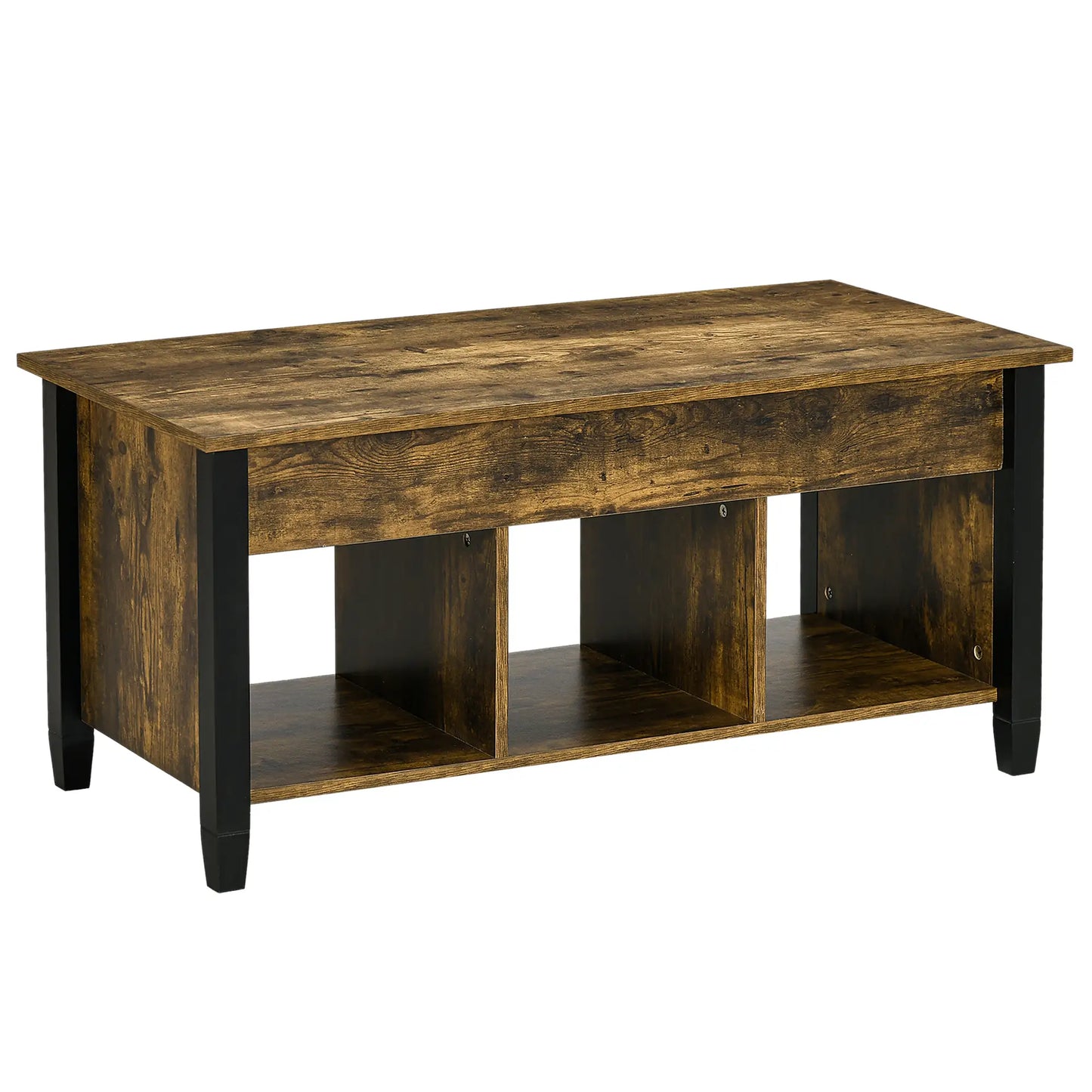 Lift Top Coffee Table, Hidden Storage, 3 Shelves, Rustic Brown Coffee Tables at Gallery Canada