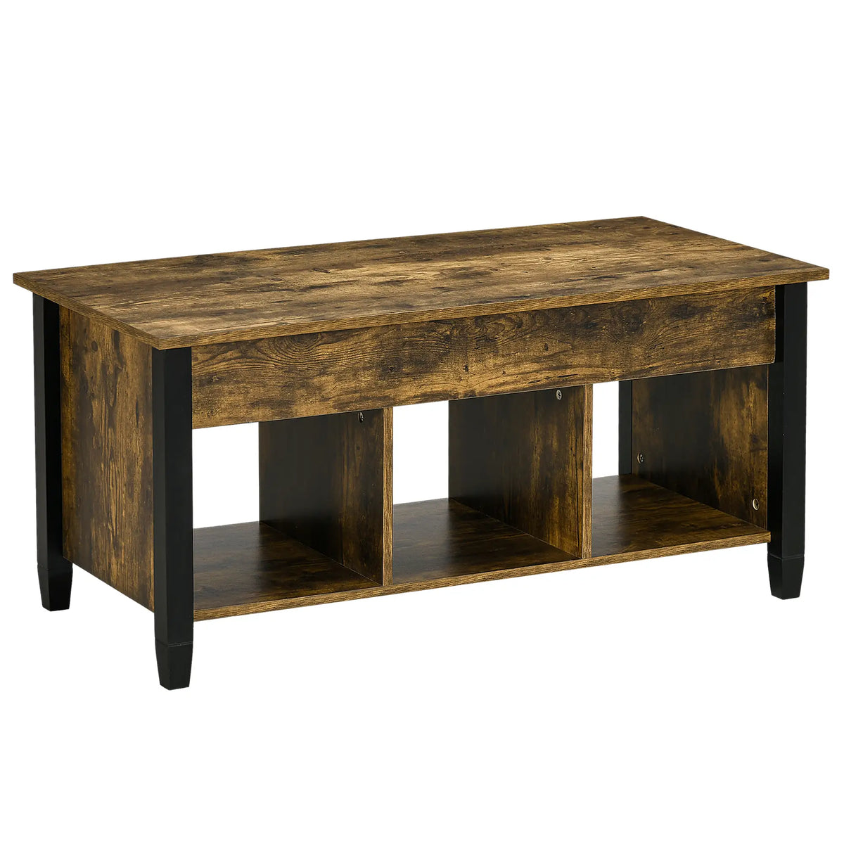 Lift Top Coffee Table, Hidden Storage, 3 Shelves, Rustic Brown Coffee Tables at Gallery Canada