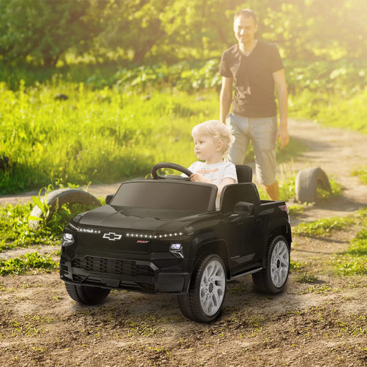 12V Chevrolet Silverado EV RST Licensed Kids Car, Remote, Black Electric Toy Cars Black at Gallery Canada