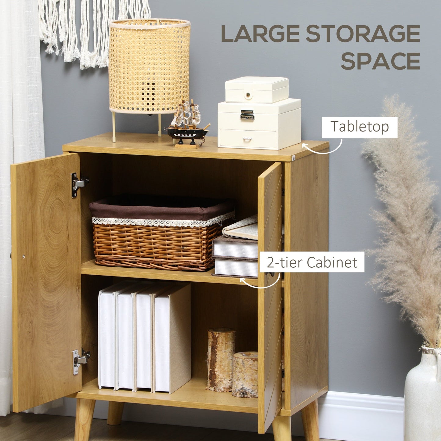 Storage Cabinet with Doors, Cupboard Organization with Shelf and Wood Legs, Storage Solution for Living Room, Bathroom at Gallery Canada